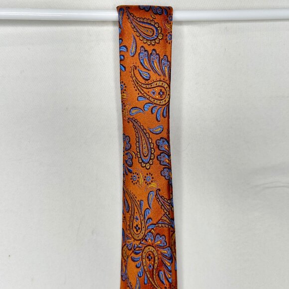 Blair Underwood Mens Neck Tie 3 ½” Rust Orange & Blue Paisley 100% Silk Handmade - Picture 8 of 10